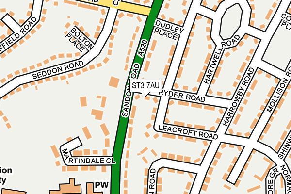 ST3 7AU map - OS OpenMap – Local (Ordnance Survey)