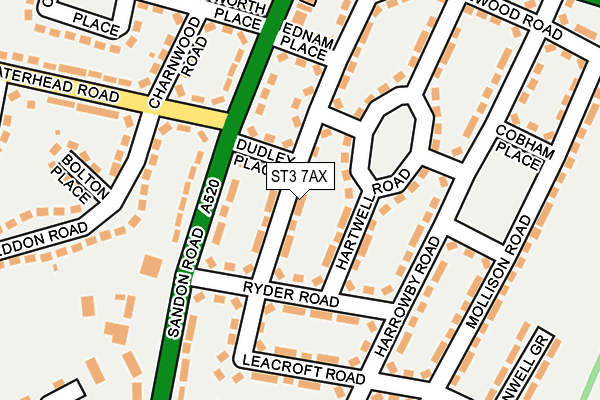 ST3 7AX map - OS OpenMap – Local (Ordnance Survey)