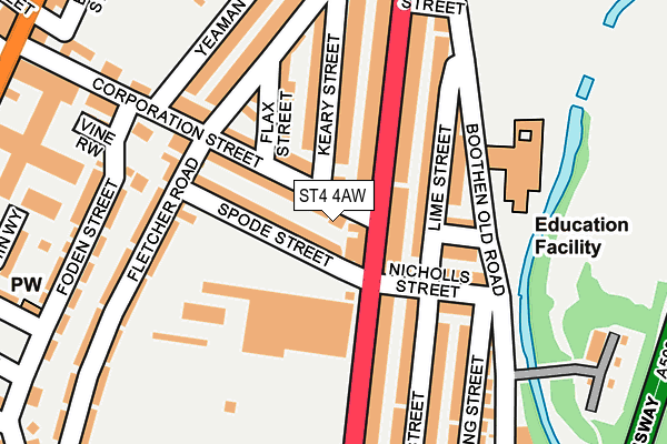 ST4 4AW map - OS OpenMap – Local (Ordnance Survey)