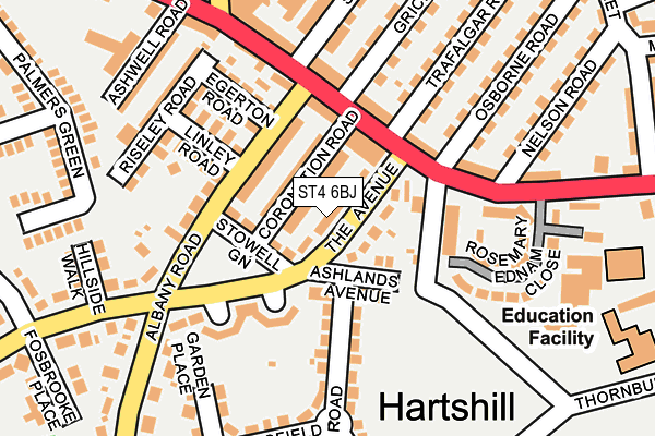 ST4 6BJ map - OS OpenMap – Local (Ordnance Survey)