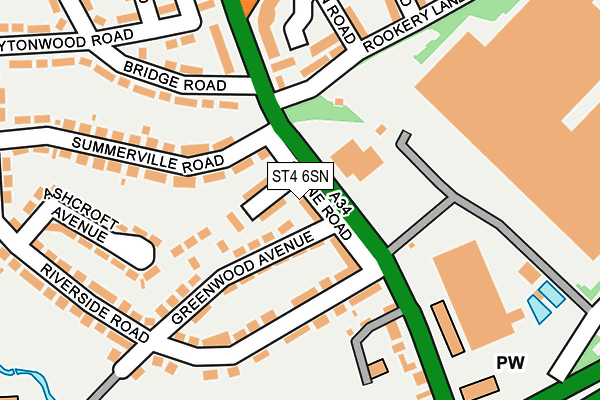 ST4 6SN map - OS OpenMap – Local (Ordnance Survey)