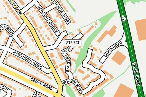 ST5 7AT map - OS OpenMap – Local (Ordnance Survey)