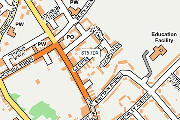 ST5 7DX map - OS OpenMap – Local (Ordnance Survey)