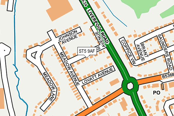 ST5 9AF map - OS OpenMap – Local (Ordnance Survey)