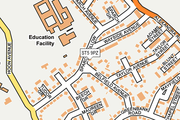 ST5 9PZ map - OS OpenMap – Local (Ordnance Survey)