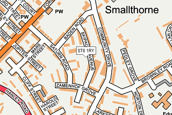 ST6 1RY map - OS OpenMap – Local (Ordnance Survey)
