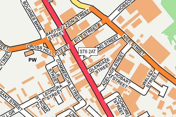 ST6 2AT map - OS OpenMap – Local (Ordnance Survey)