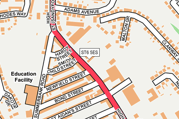 ST6 5ES map - OS OpenMap – Local (Ordnance Survey)