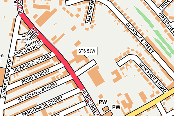 ST6 5JW map - OS OpenMap – Local (Ordnance Survey)