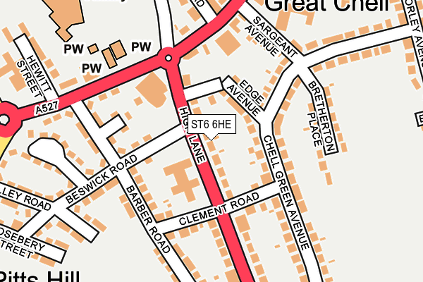 ST6 6HE map - OS OpenMap – Local (Ordnance Survey)