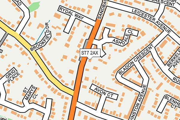 ST7 2AX map - OS OpenMap – Local (Ordnance Survey)