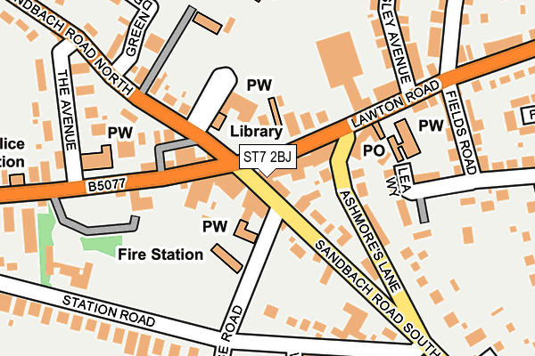 ST7 2BJ map - OS OpenMap – Local (Ordnance Survey)