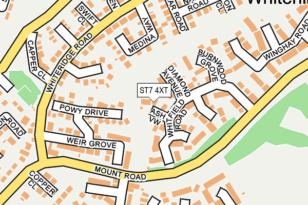 ST7 4XT map - OS OpenMap – Local (Ordnance Survey)