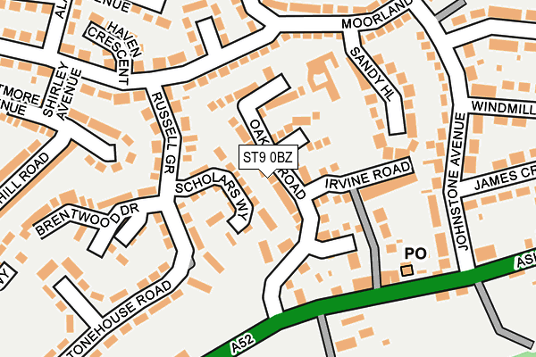 ST9 0BZ map - OS OpenMap – Local (Ordnance Survey)