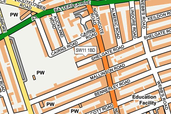 SW11 1BD map - OS OpenMap – Local (Ordnance Survey)