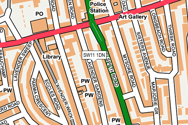 SW11 1DN map - OS OpenMap – Local (Ordnance Survey)