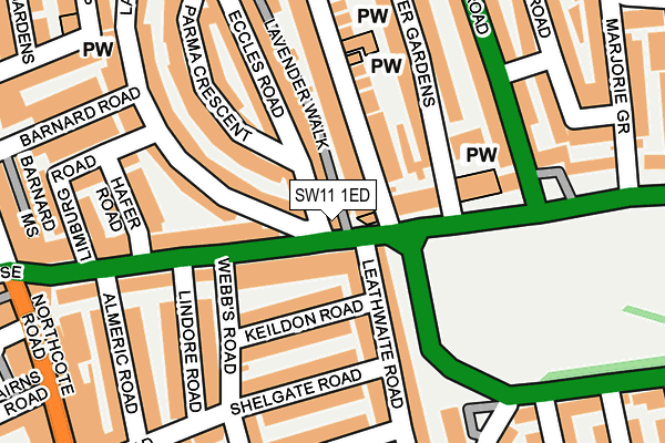 SW11 1ED map - OS OpenMap – Local (Ordnance Survey)