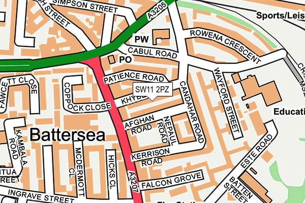 SW11 2PZ map - OS OpenMap – Local (Ordnance Survey)