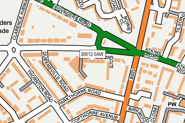 SW12 0AW map - OS OpenMap – Local (Ordnance Survey)