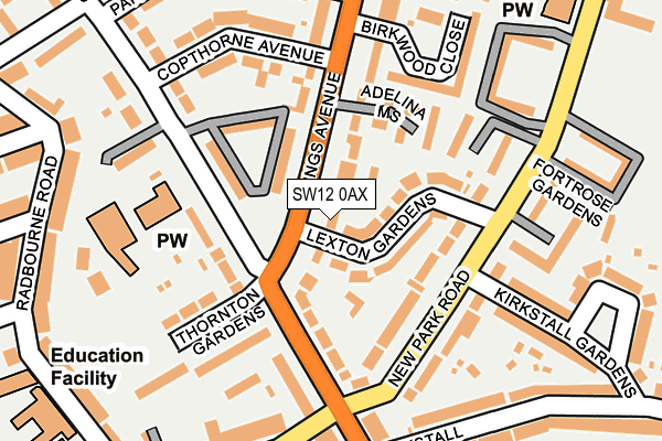 SW12 0AX map - OS OpenMap – Local (Ordnance Survey)