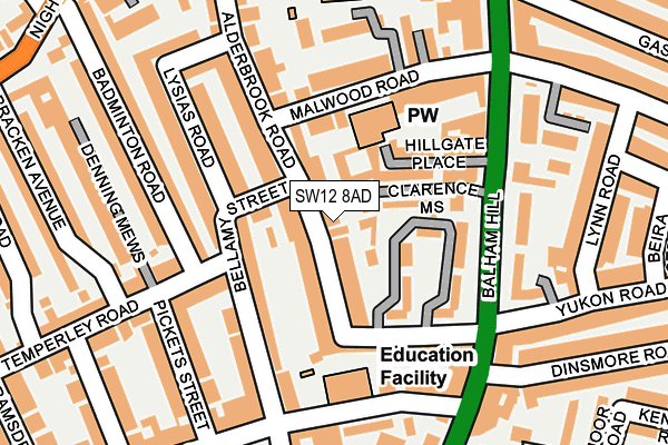 SW12 8AD map - OS OpenMap – Local (Ordnance Survey)