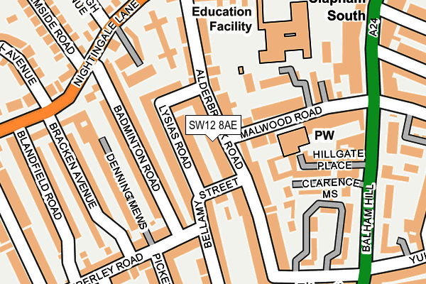 SW12 8AE map - OS OpenMap – Local (Ordnance Survey)