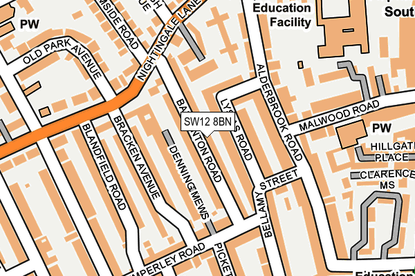 SW12 8BN map - OS OpenMap – Local (Ordnance Survey)