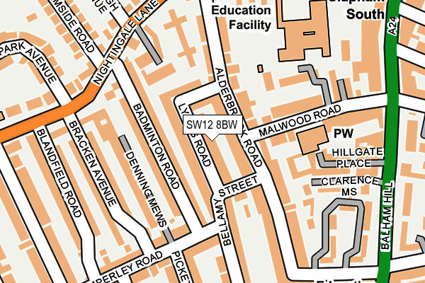 SW12 8BW map - OS OpenMap – Local (Ordnance Survey)