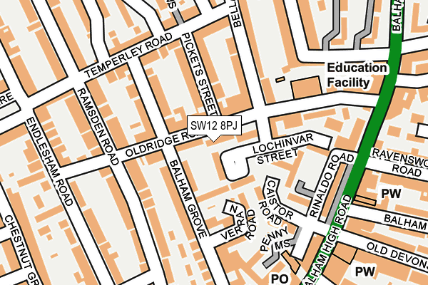 SW12 8PJ map - OS OpenMap – Local (Ordnance Survey)