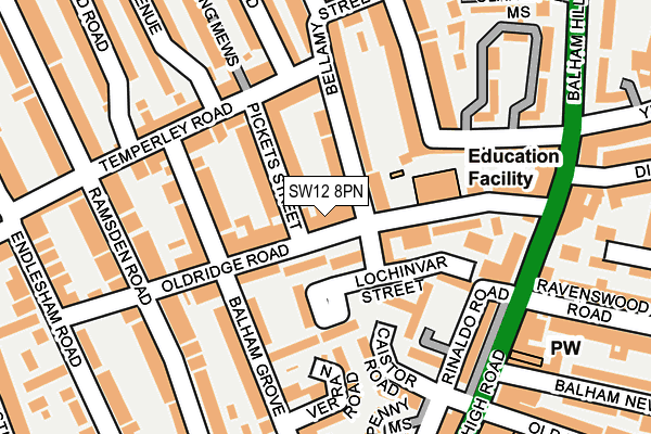 SW12 8PN map - OS OpenMap – Local (Ordnance Survey)