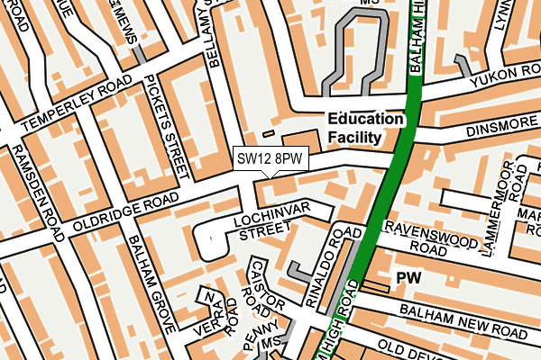 SW12 8PW map - OS OpenMap – Local (Ordnance Survey)