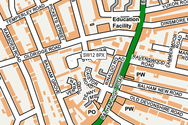 SW12 8PX map - OS OpenMap – Local (Ordnance Survey)