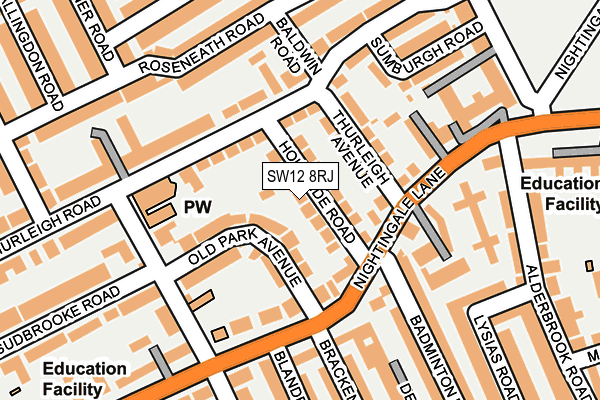 SW12 8RJ map - OS OpenMap – Local (Ordnance Survey)