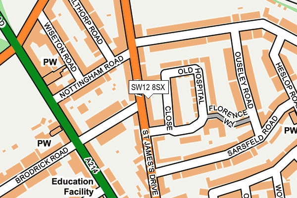 SW12 8SX map - OS OpenMap – Local (Ordnance Survey)