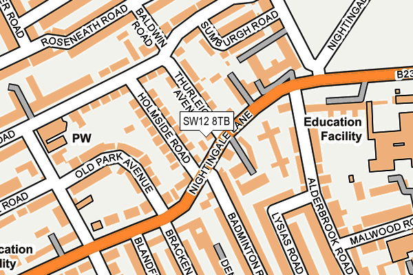 SW12 8TB map - OS OpenMap – Local (Ordnance Survey)