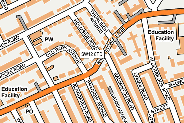 SW12 8TD map - OS OpenMap – Local (Ordnance Survey)