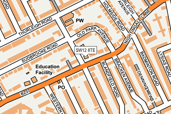 SW12 8TE map - OS OpenMap – Local (Ordnance Survey)