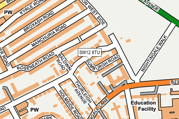 SW12 8TU map - OS OpenMap – Local (Ordnance Survey)