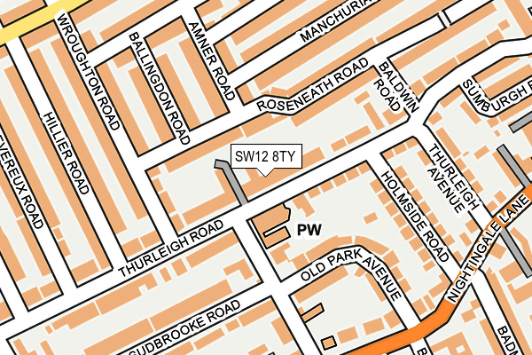 SW12 8TY map - OS OpenMap – Local (Ordnance Survey)