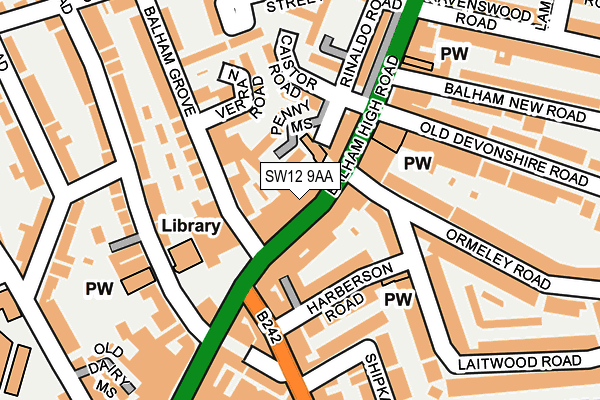 SW12 9AA map - OS OpenMap – Local (Ordnance Survey)