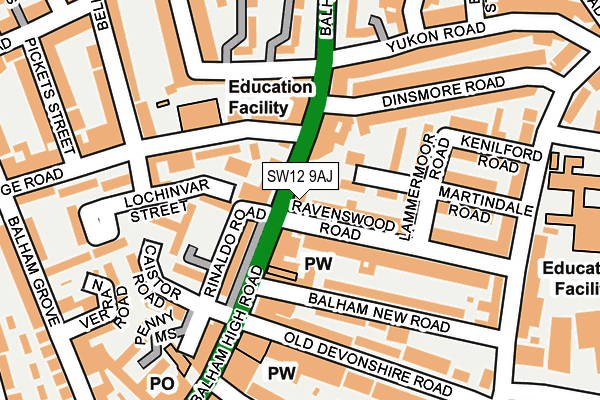 SW12 9AJ map - OS OpenMap – Local (Ordnance Survey)