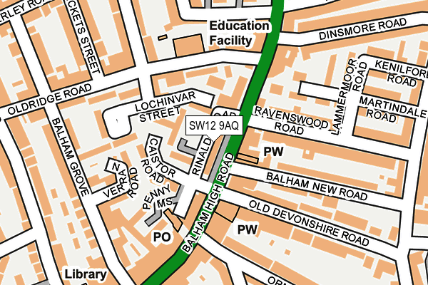 SW12 9AQ map - OS OpenMap – Local (Ordnance Survey)