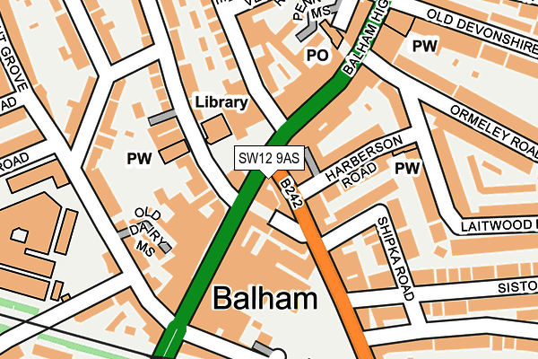 SW12 9AS map - OS OpenMap – Local (Ordnance Survey)