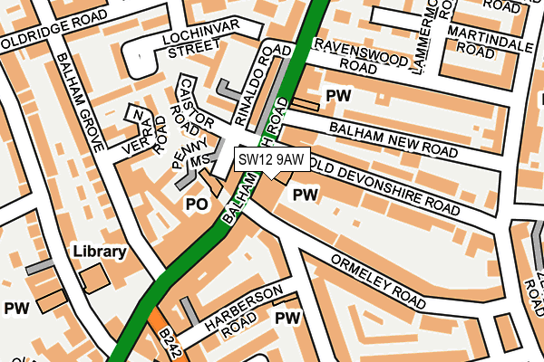SW12 9AW map - OS OpenMap – Local (Ordnance Survey)
