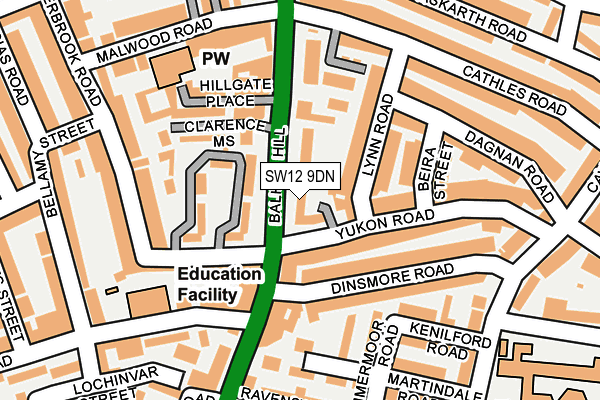 SW12 9DN map - OS OpenMap – Local (Ordnance Survey)