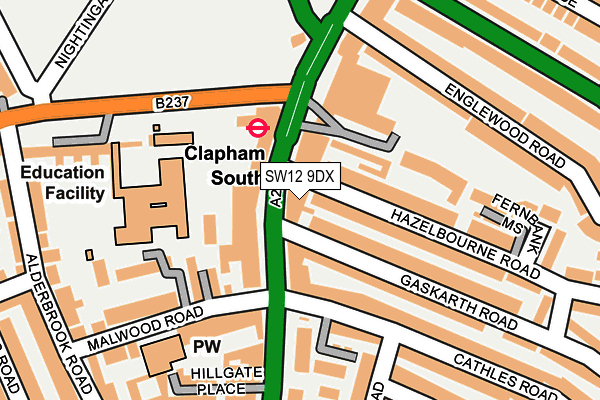 SW12 9DX map - OS OpenMap – Local (Ordnance Survey)
