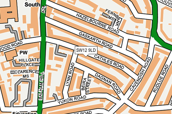 SW12 9LD map - OS OpenMap – Local (Ordnance Survey)