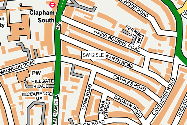 SW12 9LE map - OS OpenMap – Local (Ordnance Survey)