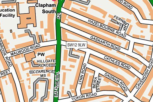 SW12 9LW map - OS OpenMap – Local (Ordnance Survey)