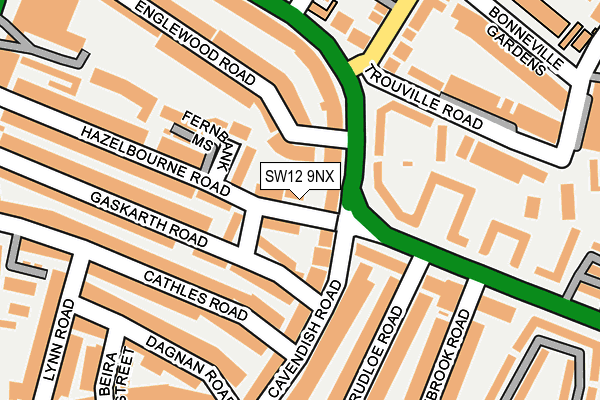 SW12 9NX map - OS OpenMap – Local (Ordnance Survey)